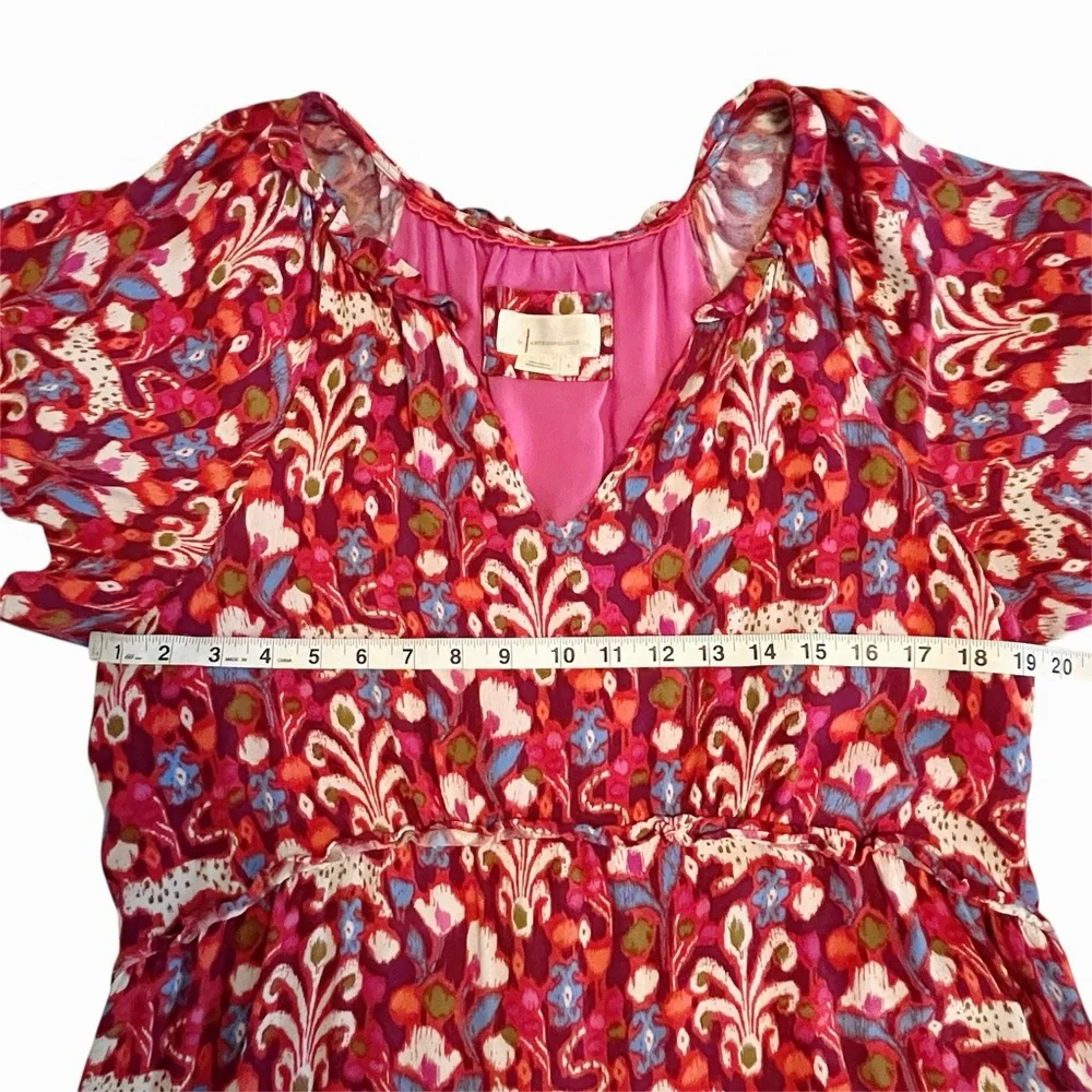Anthropologie Robin Tiered Floral Ruffle Red Dress Cottagecore Prairie Hippie - Picture 8 of 10